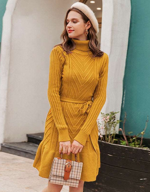 Load image into Gallery viewer, Elegant Style Single piece Mid-length Lotus Skirt Pure color knitted dress Yellow
