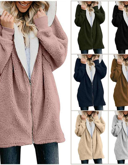 Load image into Gallery viewer, Plain Color Simple Style Hooded zipper cardigan fur coat plush sweater
