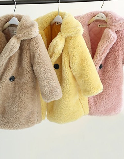 Load image into Gallery viewer, Long sleeve Cashmere medium length plain color Fur children&#39;s wear Lapel cashmere coat
