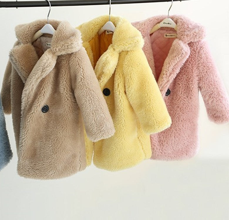 Long sleeve Cashmere medium length plain color Fur children's wear Lapel cashmere coat