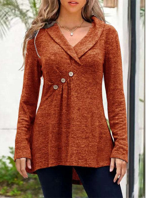 Load image into Gallery viewer, V Neck Plain Color Long Sleeve Knitwear Cashmere Sweater Base Coat Orange
