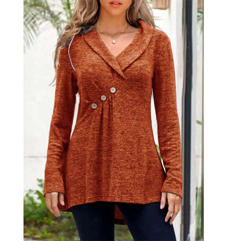 V Neck Plain Color Long Sleeve Knitwear Cashmere Sweater Base Coat Orange