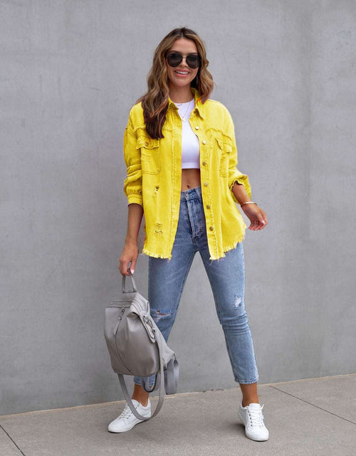 Load image into Gallery viewer, Effortless Style: Ripped Shirt Jacket - Women&#39;s Autumn/Spring Casual Tops with Fashionable Comfort in Chic Plain Colors Yellow
