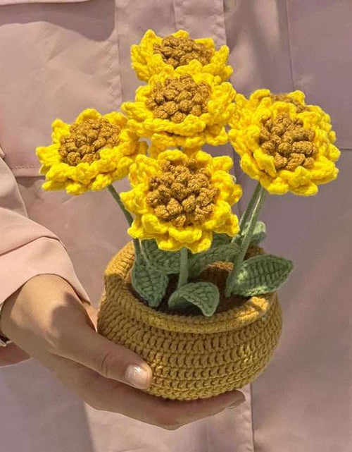 Load image into Gallery viewer, Hand Knitting DIY Tulips Small Daisy Potted Bouquet Wool Crochet Material Package Sunflower
