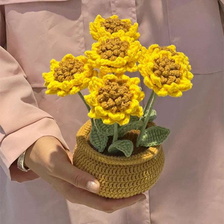 Hand Knitting DIY Tulips Small Daisy Potted Bouquet Wool Crochet Material Package Sunflower