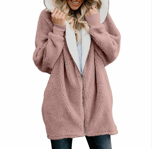 Load image into Gallery viewer, Plain Color Simple Style Hooded zipper cardigan fur coat plush sweater Pink
