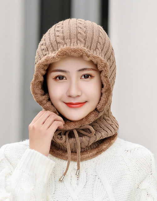 Load image into Gallery viewer, Wool knitted hat plus velvet scarf Khaki
