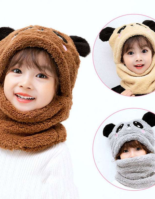 Load image into Gallery viewer, Winter boys and girls bib hat one-piece baby hat ear protection panda head hat
