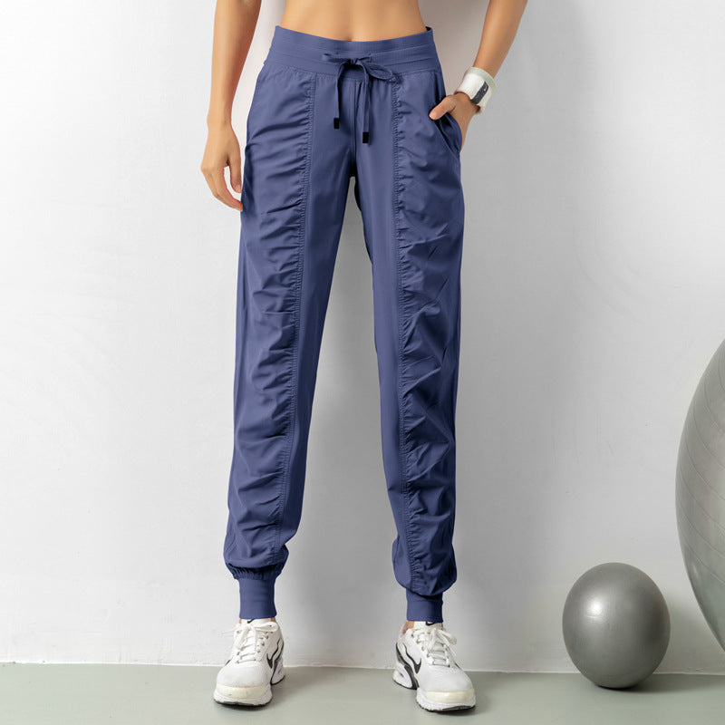 Stay Active in Comfort: Women's Casual Sports Pants with Loose Legs, Drawstring High Waist, and Pockets - Perfect for Running, Gym, and Yoga Fitness Navy Blue