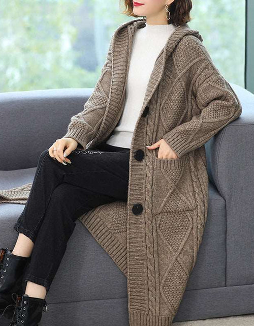 Load image into Gallery viewer, Coat Long Fashion Temperament Coarse Yarn Twist Slim-fit Knitted Cardigan Brown Free Size
