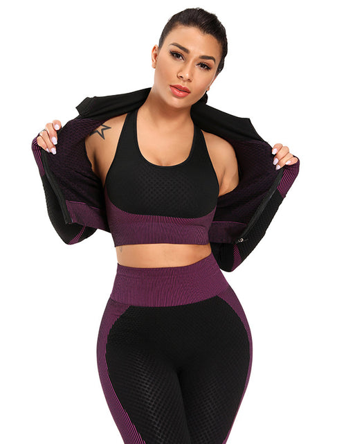 Load image into Gallery viewer, Fitness Fusion: Female Yoga Set - Elevate Your Workout with Stylish and Functional Gym Wear - Best Selling Product - Causal Crossing Training 3pcs Set Purple
