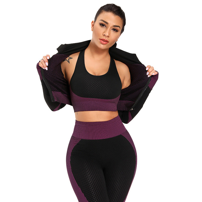 Fitness Fusion: Female Yoga Set - Elevate Your Workout with Stylish and Functional Gym Wear - Best Selling Product - Causal Crossing Training 3pcs Set Purple