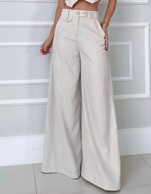 Load image into Gallery viewer, Chic Stripes: Fashion V-Neck Top and Striped High Waist Wide Leg Pants 2 pc Suit - Effortless Style for a Trendsetting Wardrobe
