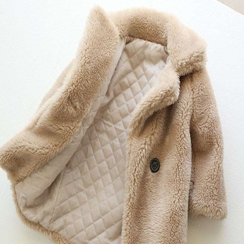 Long sleeve Cashmere medium length plain color Fur children's wear Lapel cashmere coat