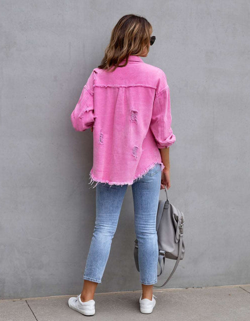 Load image into Gallery viewer, Effortless Style: Ripped Shirt Jacket - Women&#39;s Autumn/Spring Casual Tops with Fashionable Comfort in Chic Plain Colors
