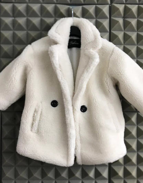 Load image into Gallery viewer, Long sleeve Cashmere medium length plain color Fur children&#39;s wear Lapel cashmere coat White
