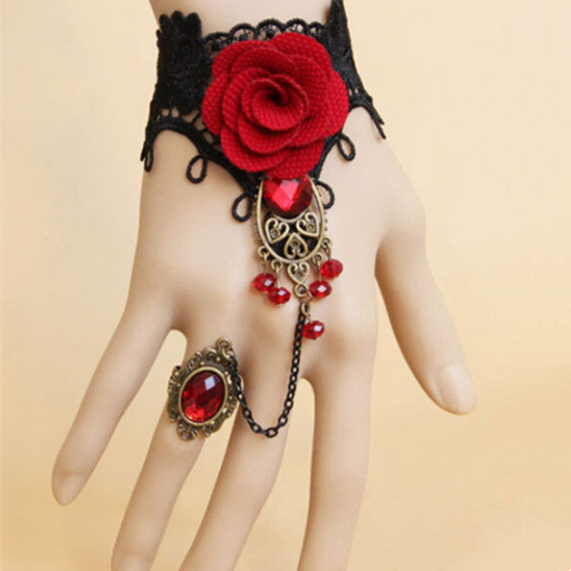 Womens Vintage Lace Red Rose Bracelet Style5174