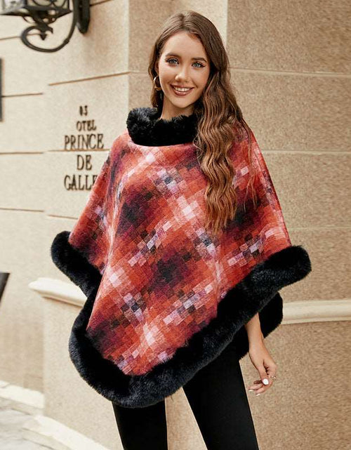 Load image into Gallery viewer, Cape Colored Plaid Thermal Knitting Shawl Women&#39;s Coat
