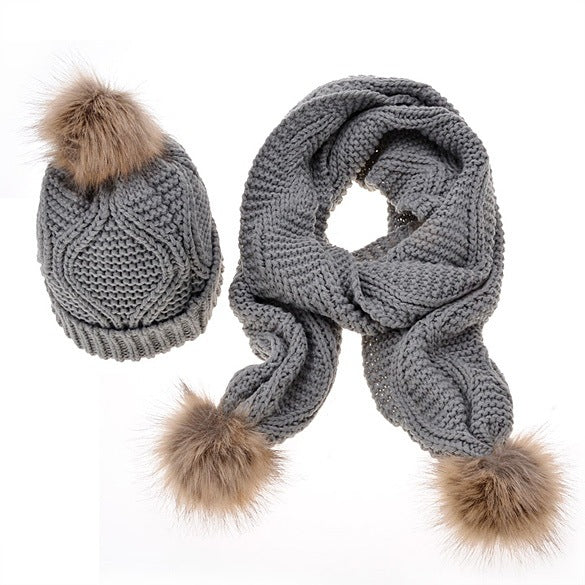 Wool Scarf & Wool hat set solid color Grey