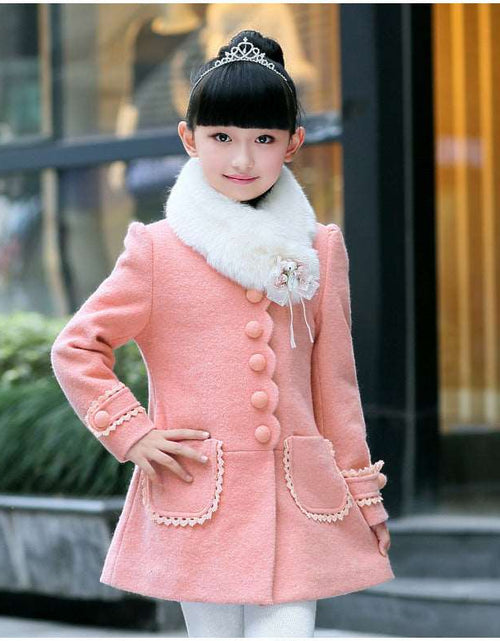 Load image into Gallery viewer, Girl long sleeve formal elegant fur collar coat
