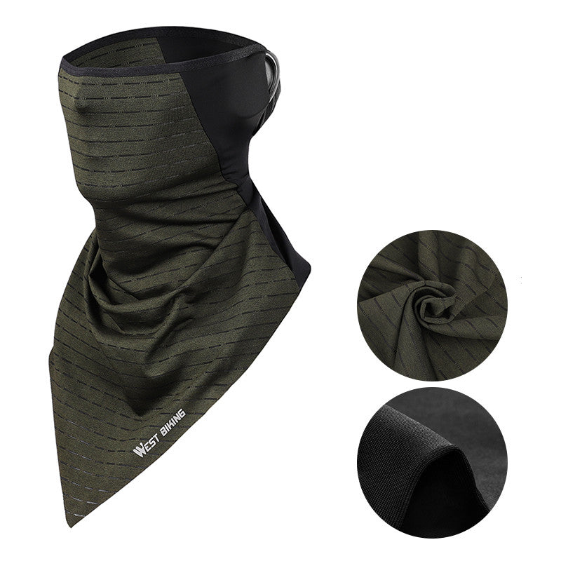 Hanging ear scarf Anti-Laying Bib ice silk stitching Dark green