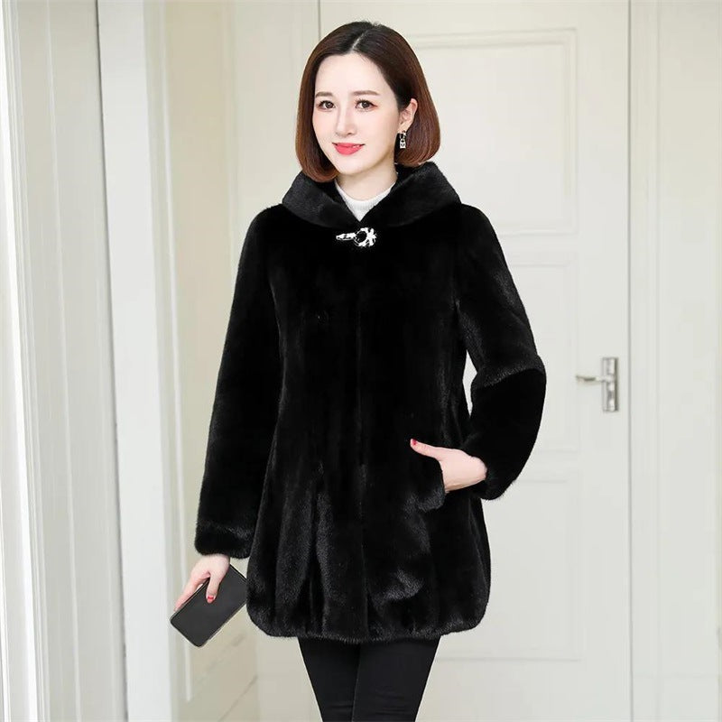 Ladies Winter Mink OL Commuting Work Informal Coat Fur Coat Black