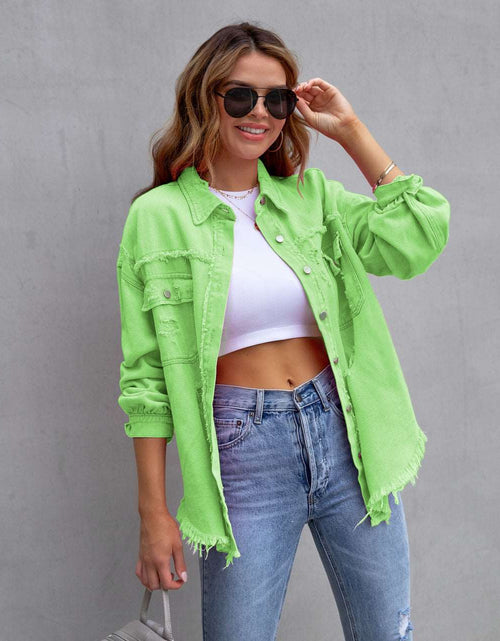 Load image into Gallery viewer, Effortless Style: Ripped Shirt Jacket - Women&#39;s Autumn/Spring Casual Tops with Fashionable Comfort in Chic Plain Colors Apple Green
