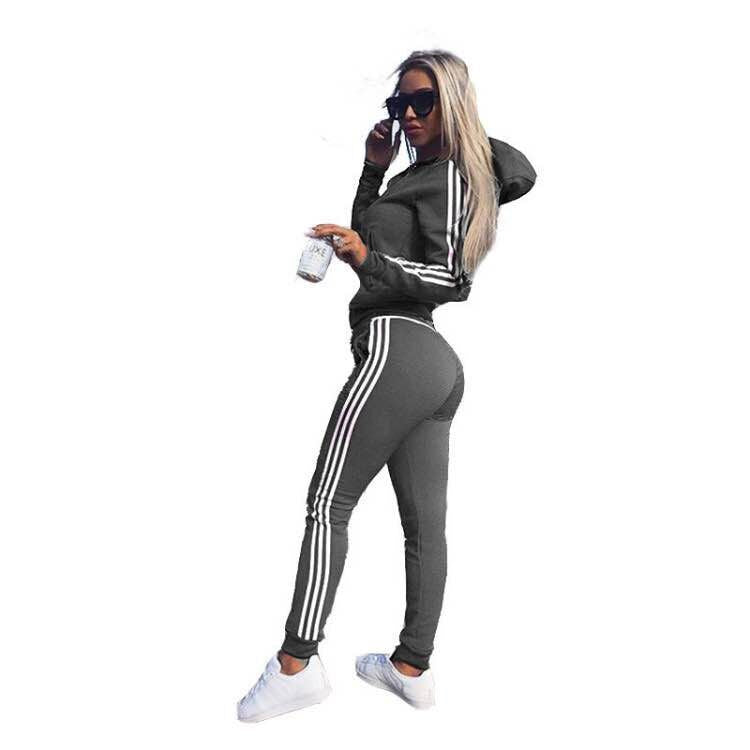 Simple and comfort: Women's Sports And Leisure Suit Set - 2 pc sets include Jacket and Pant in various color - for daily exercise and casual wear Gray