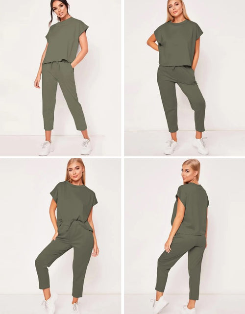 Load image into Gallery viewer, Effortless Casual Set: Short Sleeve Round Neck Top and Drawstring Cropped Pants - Simple, Basic, and Comfortable for Everyday Wear
