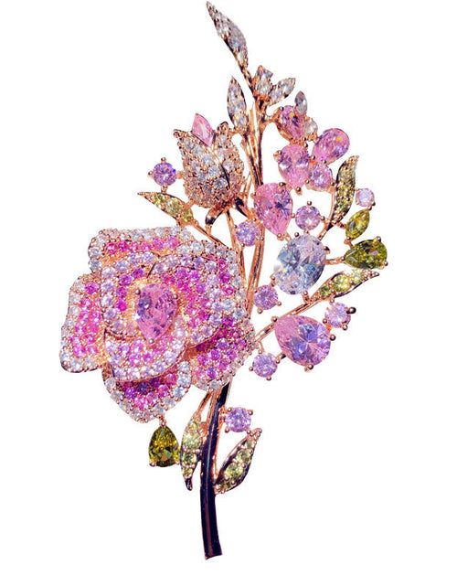 Load image into Gallery viewer, Zirconium Full Diamond Rose Bouquet Brooch
