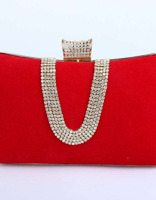 Load image into Gallery viewer, Suede European And American Food Bag U-shaped Diamond Red 20cm6cm12cm
