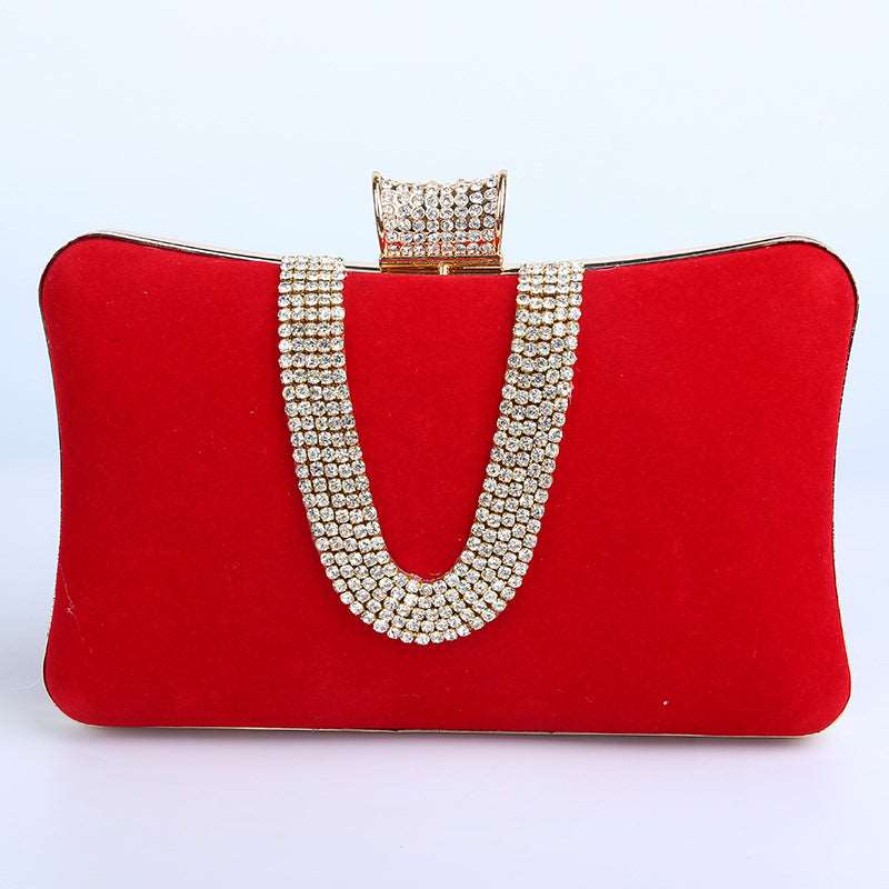 Suede European And American Food Bag U-shaped Diamond Red 20cm6cm12cm