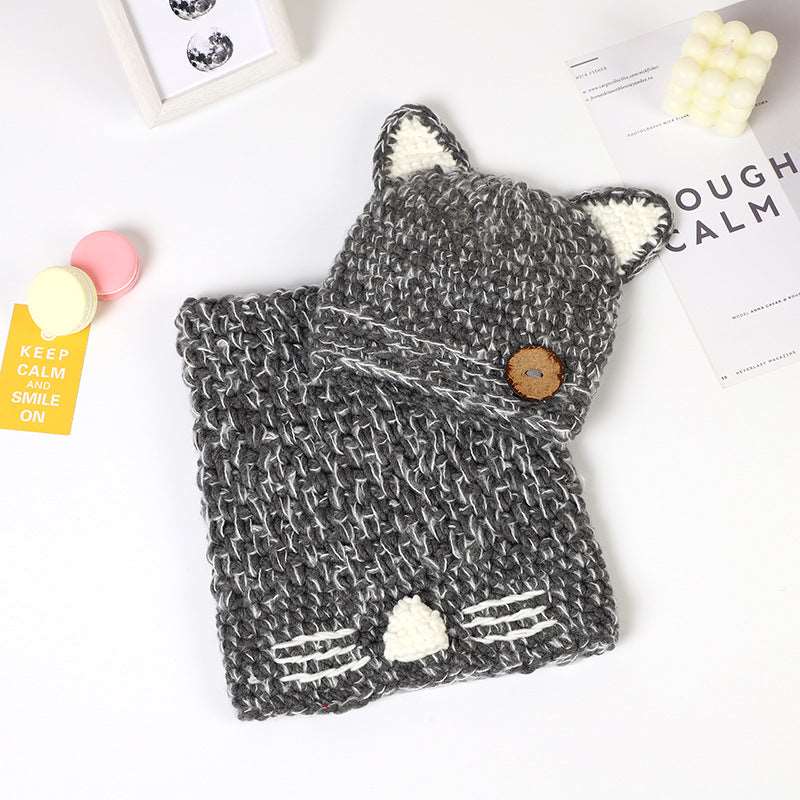 Autumn And Winter Cat Ears Wool Children Hat Scarf Two-piece Set Cute Baby