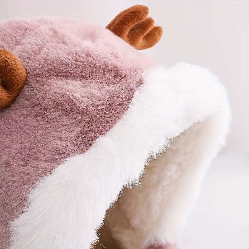 Cute Deer Hat Women Plush Rabbit Ear Funny Lolita Sweet Kawaii Winter Fluffy Fleece Warm Hat Plush Winter Thickened Cute Antlers Baby Hat With Scarf For 5-10 Y Children