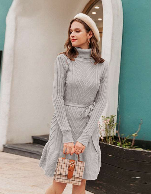 Load image into Gallery viewer, Elegant Style Single piece Mid-length Lotus Skirt Pure color knitted dress Light Grey
