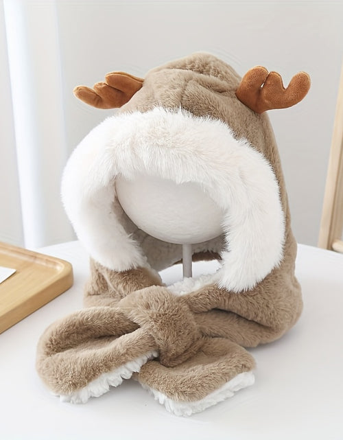 Load image into Gallery viewer, Cute Deer Hat Women Plush Rabbit Ear Funny Lolita Sweet Kawaii Winter Fluffy Fleece Warm Hat Plush Winter Thickened Cute Antlers Baby Hat With Scarf For 5-10 Y Children
