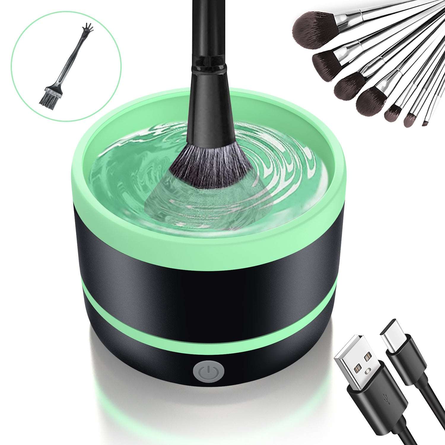 Electric Cosmetic Brush Cleaning Device Type-c Suit Beauty Tools Convenient Efficient Brush Cleaning Green Typec