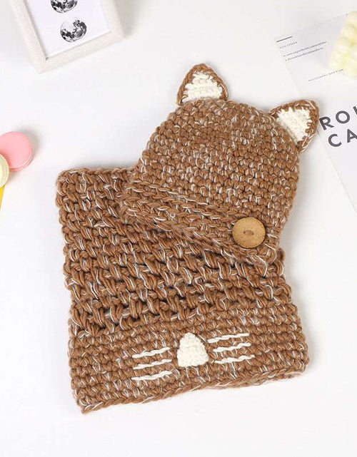 Load image into Gallery viewer, Autumn And Winter Cat Ears Wool Children Hat Scarf Two-piece Set Cute Baby Khaki
