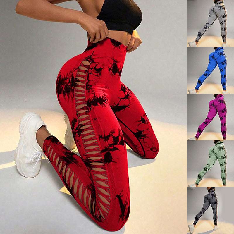 Hollow Tie Dye Printed Yoga Pants - High Waist, Butt Lift, Seamless Sports Leggings for Women - Elevate Your Gym Style!