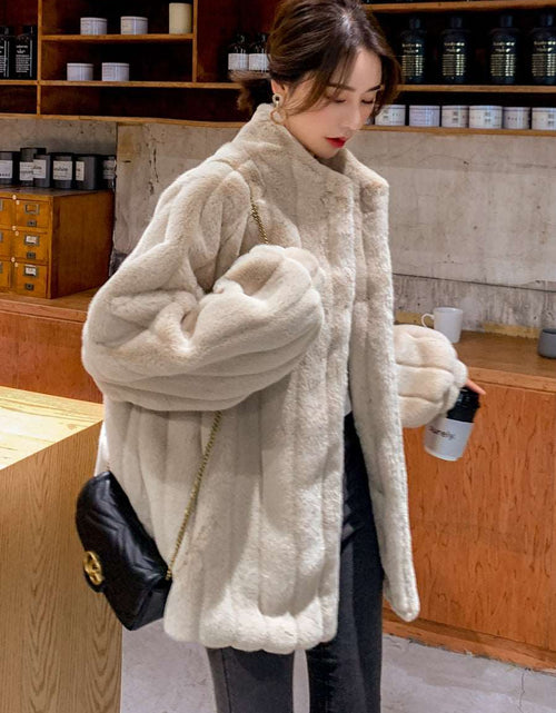 Load image into Gallery viewer, Trendy Lamb Fur Coat Korean Style Stand Collar Street Hipster Long Sleeve Fur Coat
