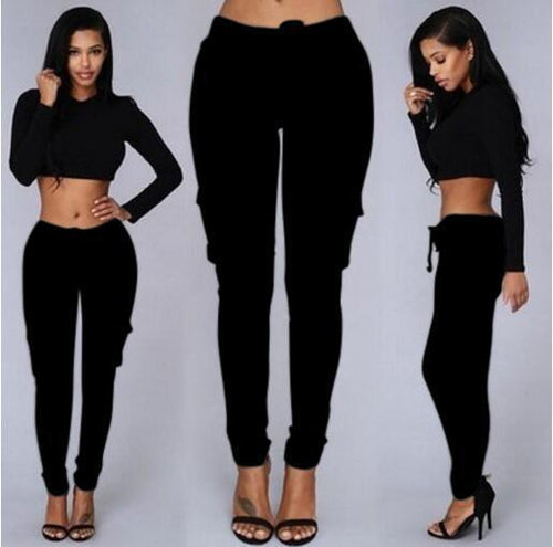 Load image into Gallery viewer, Versatile Chic: Women&#39;s Mid-Waisted Cotton Tight-Fit Casual Pants with Multiple Pockets Black
