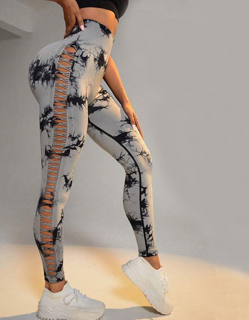 Load image into Gallery viewer, Hollow Tie Dye Printed Yoga Pants - High Waist, Butt Lift, Seamless Sports Leggings for Women - Elevate Your Gym Style! Light Grey
