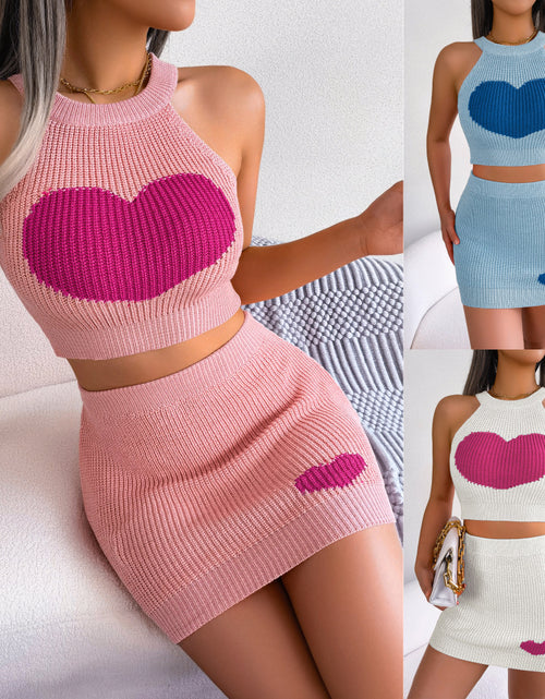 Load image into Gallery viewer, Cutie and Sweetie - Casual Love Contrast Color Midriff-baring Top Hip Skirt Suit
