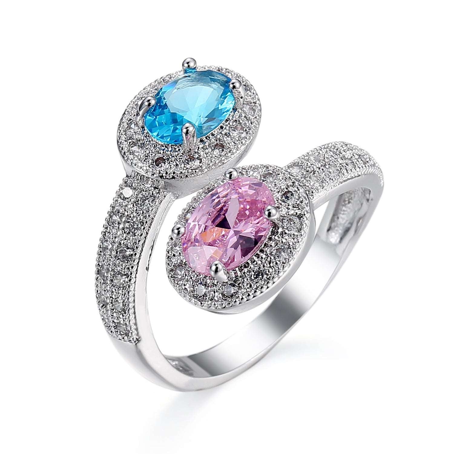 Fashion Personalized Zircon Ring For Women Pink Ocean Blue