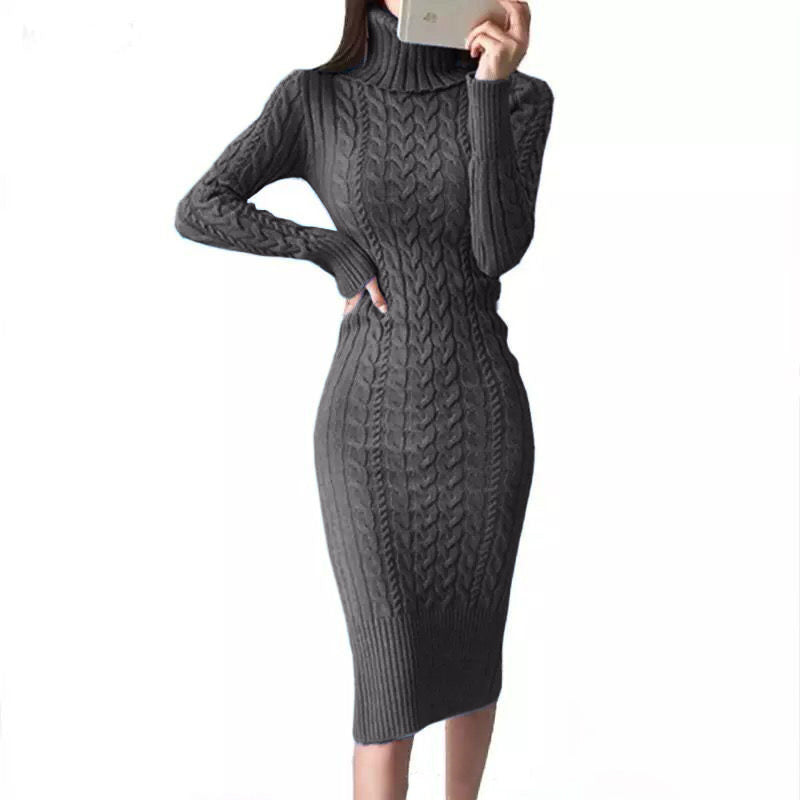 Slim-fit Plain Color Sweet Style Mid-length Bag Hip Bottoming Skirt Slim-fit Knit Dress Black