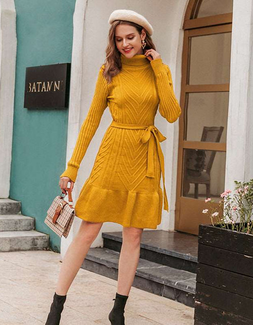 Load image into Gallery viewer, Elegant Style Single piece Mid-length Lotus Skirt Pure color knitted dress
