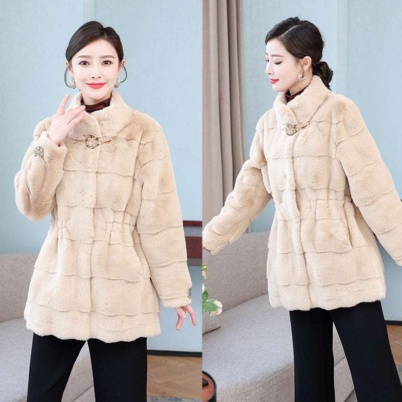 Korean Style Mid-length Mink Coat Women's Thick Coat With Fur