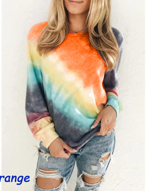 Load image into Gallery viewer, Radiant Vibes: Fashion Tie Dye Rainbow Casual Long Sleeve T-shirt for Women Orange
