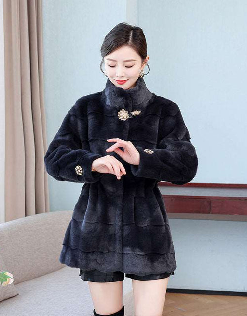 Load image into Gallery viewer, Korean Style Mid-length Mink Coat Women&#39;s Thick Coat With Fur Dark Grey
