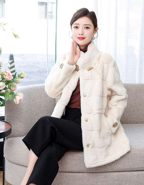 Load image into Gallery viewer, Korean Style Mid-length Mink Coat Women&#39;s Thick Coat With Fur White
